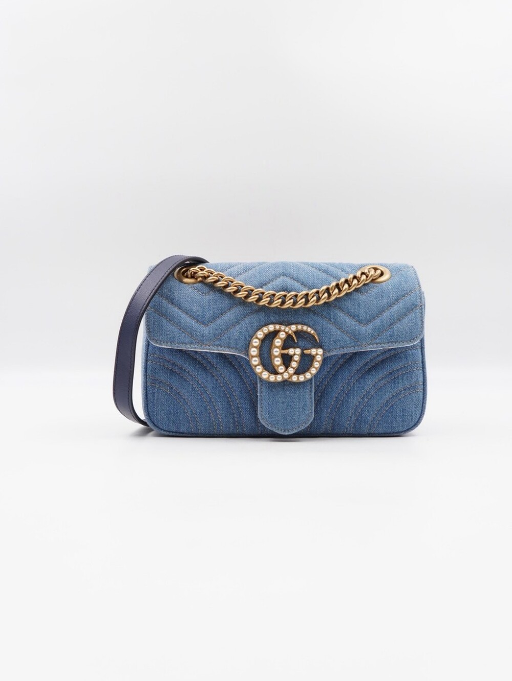 CP08 💕 Gucci Denim Matelasse Pearly GG Marmont Shoulder Bag